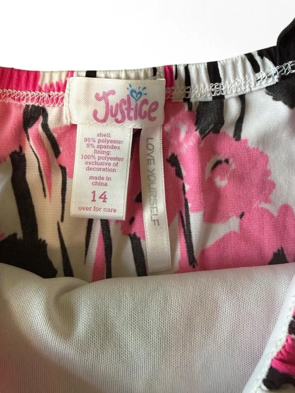 Vintage Y2K Justice Pink Black White Babydoll Floral Ruffle Dress Girls 14